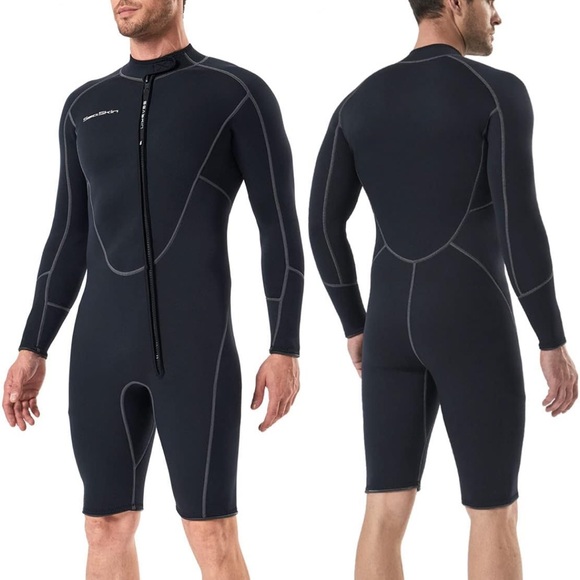 Seaskin Long Sleeve Shorty Wetsuit Mens 3mm Neoprene Diving Suits Front Zip NWOT - Picture 1 of 8